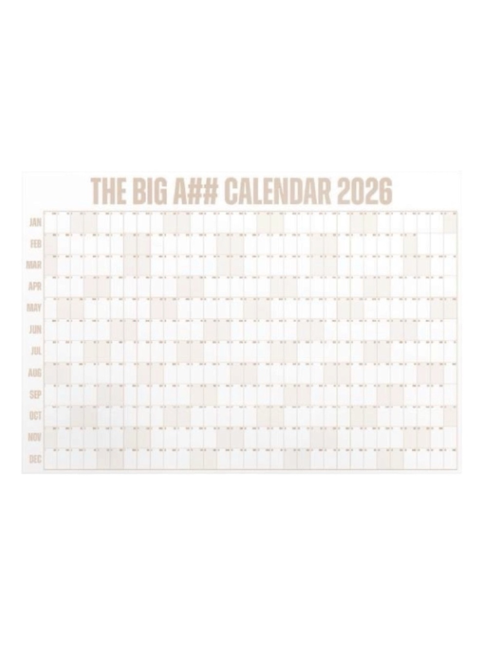 The Big A## Calendar 2026 - Cream Wall Planner XXL Full Size - Ship Alone